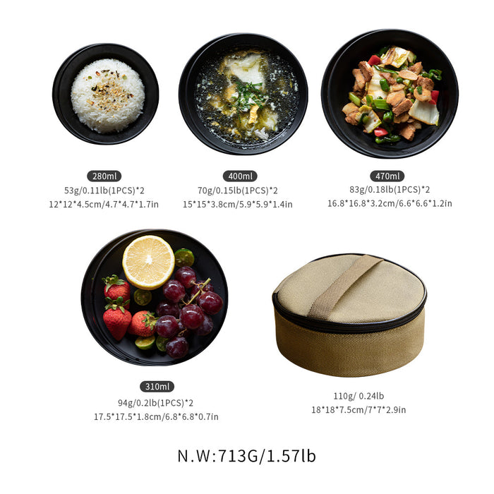 BKS395-2S 8pcs Camping Mess Kit, Φ4.7"-Φ7" Bowls & Plates, Black