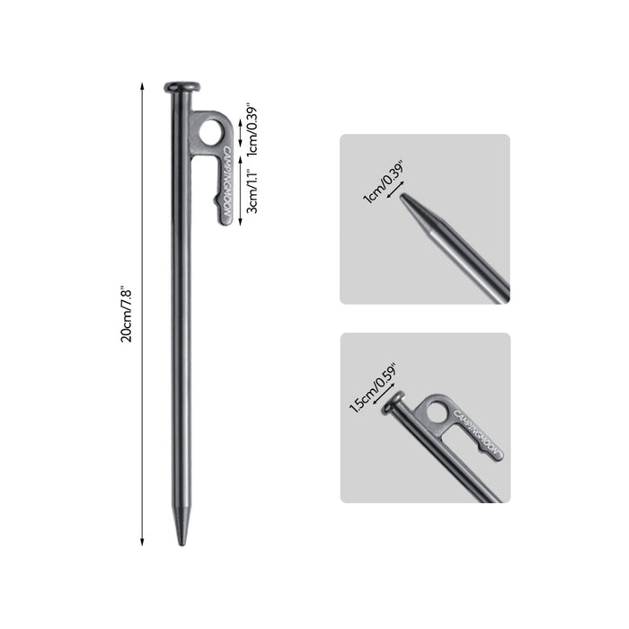 T-20-8P 8pcs Carbon Steel S45C Tent Stakes for Hard Ground, 7.87", Black Coating