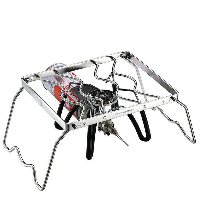 MS-1012 Folding 2-Height Adjustable Campfire Pot Stand - 9.5'' Stainless Steel with Storage Bag