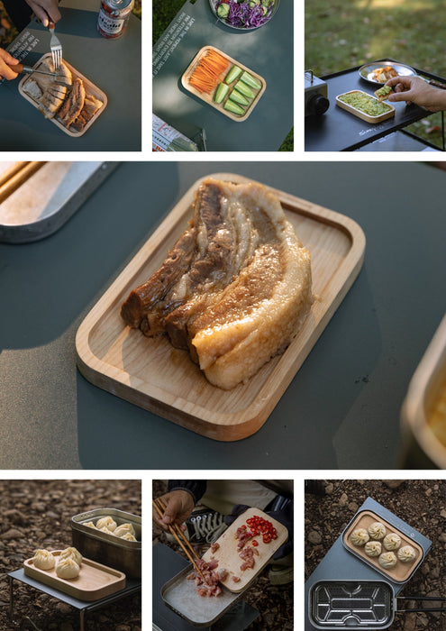 YM-2013 Wooden Cutting Board for Mess Tin - 7.2'' Pot Holder & Plate