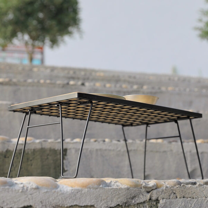 T230-TP Bamboo Top Foldable Field Rack - Stackable Mesh Camping Table