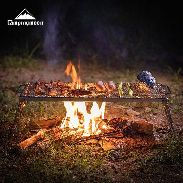 MS-1019 Portable Camping Grill with Windscreen - Stainless Steel & Folding Legs