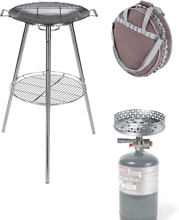 GR-902 Skottle Grill Cooking System Kit 1lb Propane Stove – 18" Carbon Steel Pan, Adjustable Legs, 16,000 BTU Wind-Resistant Burner, Portable Camp Cooking Gear with Carry Bag