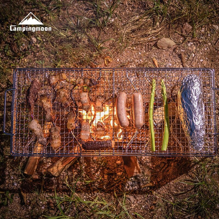 MS-1019 Portable Camping Grill with Windscreen - Stainless Steel & Folding Legs