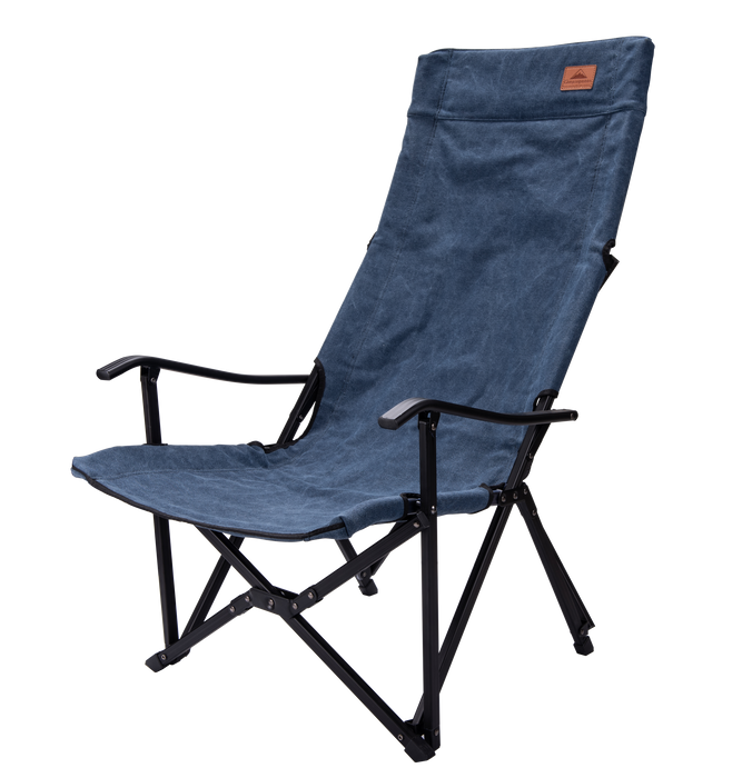 F-1002C-BL Foldable High-Back Low Camping Chair - Cotton Canvas in Blue