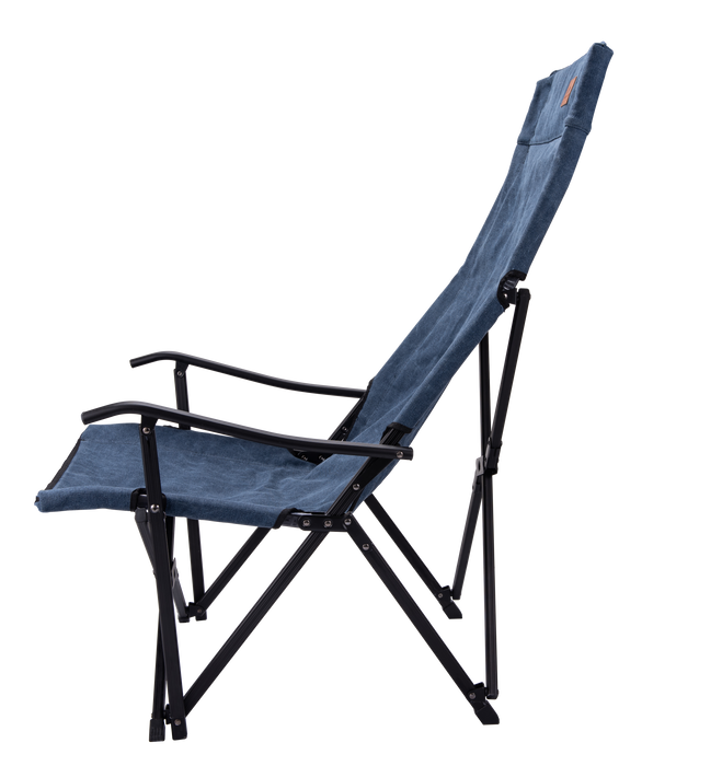 F-1002C-BL Foldable High-Back Low Camping Chair - Cotton Canvas in Blue