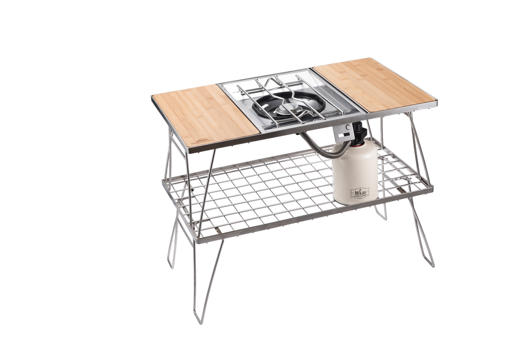 CK-2 Camping IGT Grill Table Foldable w/Storage Bag Stainless Steel Double-tier