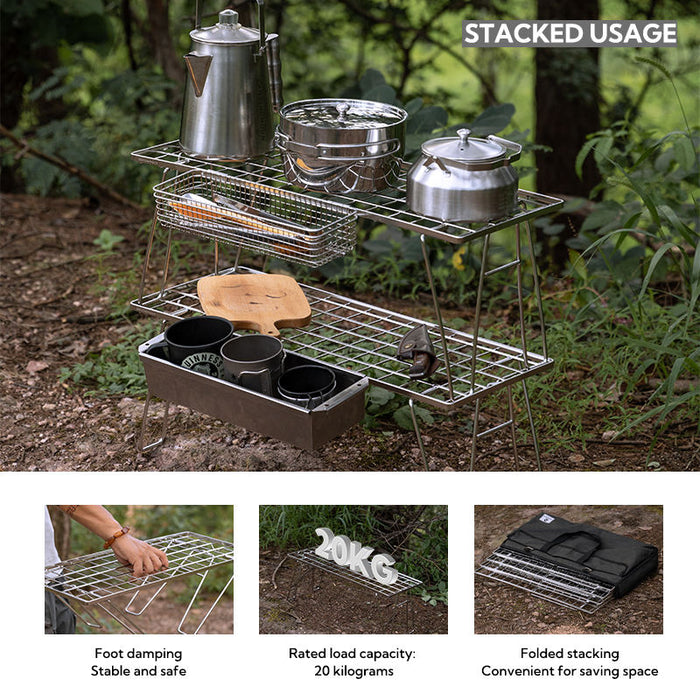 T-225A Heavy Duty Camping BBQ Storage Table Rack Silver Stainless Steel Outdoor Folding Table for BBQ