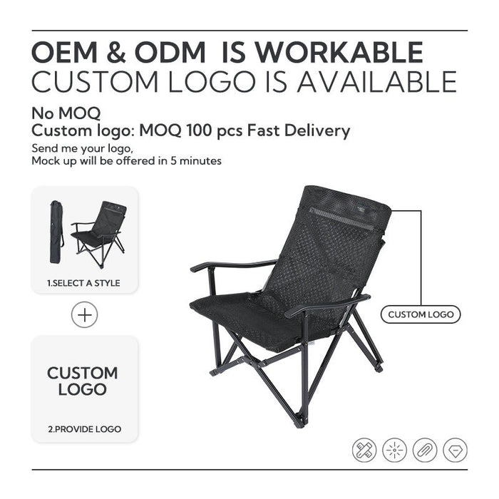 F-1003-WBK Portable Camping Foldable Picnic Breathable Chair Outdoor Durable Folding Metal Beach Fishing Chair Aluminum Alloy