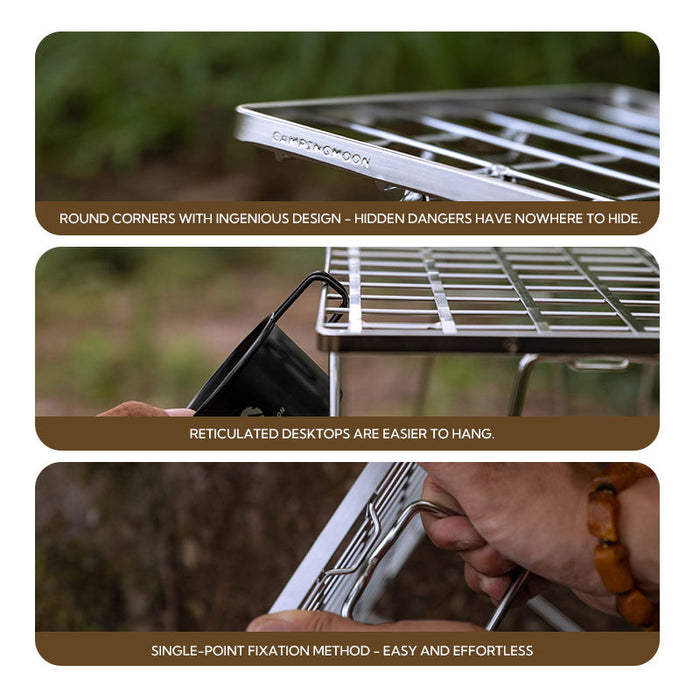 T-225A Heavy Duty Camping BBQ Storage Table Rack Silver Stainless Steel Outdoor Folding Table for BBQ