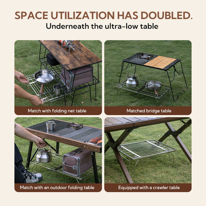 FD-13 Short Table Outdoor Camping Portable Equipment Folding Stainless Steel Shelf Rack for BBQ Accessoires