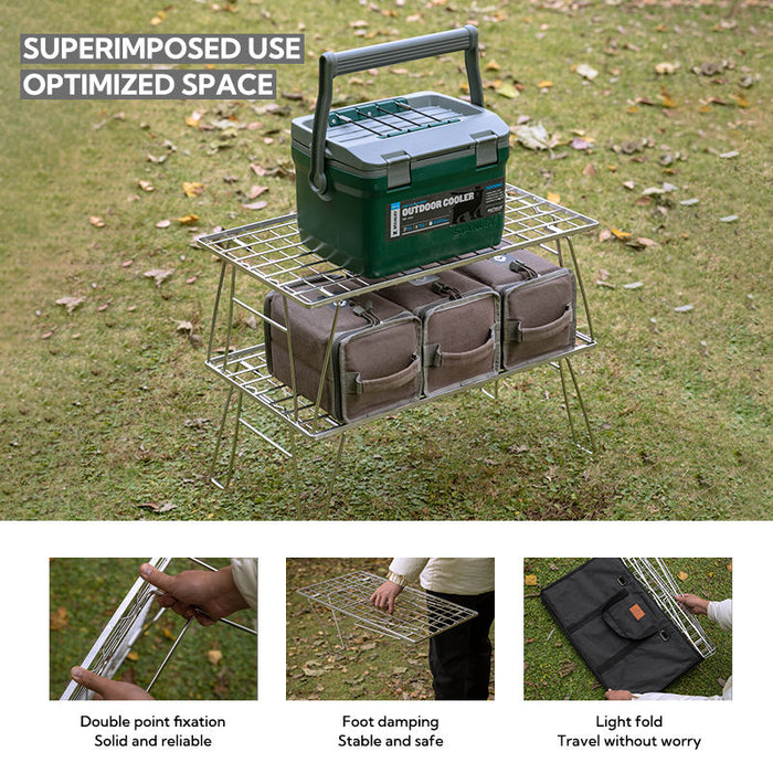 T-235A Camping Kitchen Picnic Table & Chair New Arrival Bbq Grill Stainless Steel Folding Table Storage Rack Table