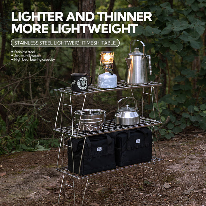 T-225A Heavy Duty Camping BBQ Storage Table Rack Silver Stainless Steel Outdoor Folding Table for BBQ