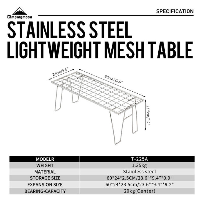 T-225A Heavy Duty Camping BBQ Storage Table Rack Silver Stainless Steel Outdoor Folding Table for BBQ