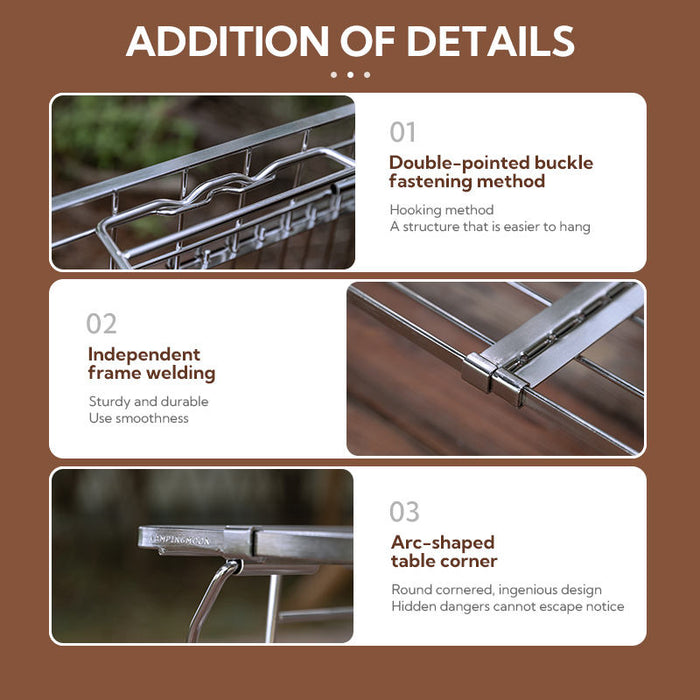 FD-13 Short Table Outdoor Camping Portable Equipment Folding Stainless Steel Shelf Rack for BBQ Accessoires