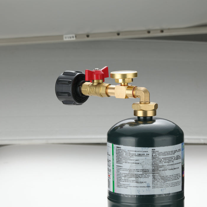 PZ-104 QCC1 Propane Refill Elbow Adapter, with Gauge & Valve, 1LB to 40LB tank