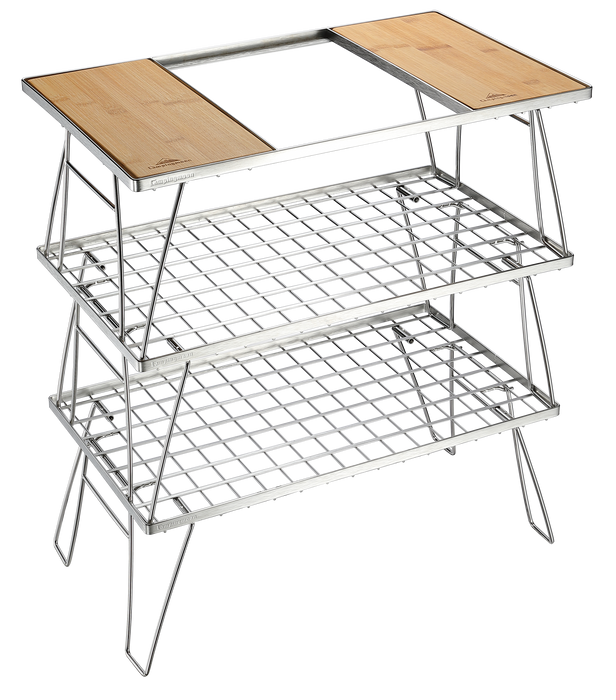 CK-3 Camping IGT Grill Table Foldable w/Storage Bag Stainless Steel Triple-Tier