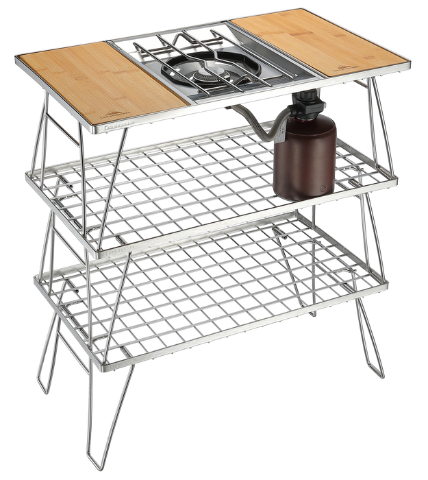 CK-3 Camping IGT Grill Table Foldable w/Storage Bag Stainless Steel Triple-Tier