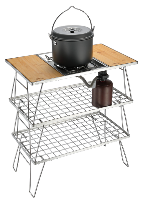 CK-3 Camping IGT Grill Table Foldable w/Storage Bag Stainless Steel Triple-Tier
