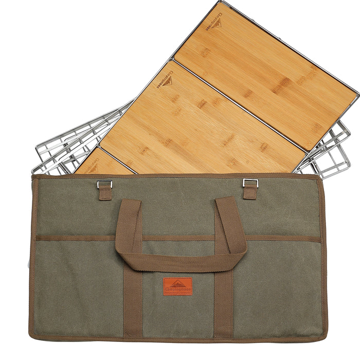 CK-3-CP Camping IGT Grill Table Foldable w/Bamboo Top Plate Stainless Steel Triple-Tier