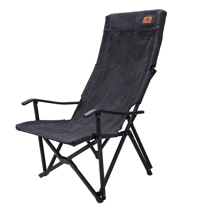 F-1002C-BK Foldable High-Back Low Camping Chair - Cotton Canvas in Black