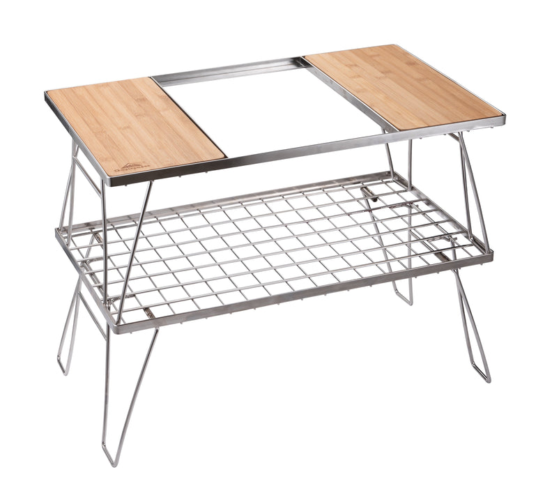 CK-2 Camping IGT Grill Table Foldable w/Storage Bag Stainless Steel Double-tier