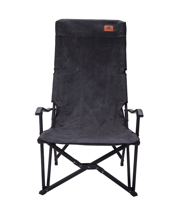 F-1002C-BK Foldable High-Back Low Camping Chair - Cotton Canvas in Black