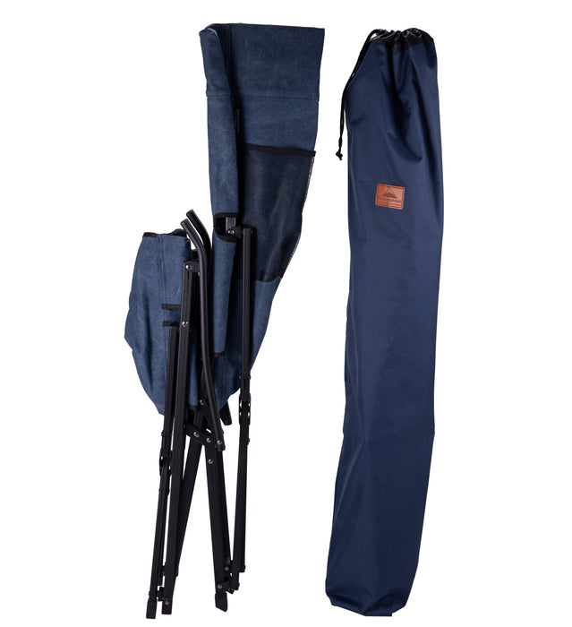 F-1002C-BL Foldable High-Back Low Camping Chair - Cotton Canvas in Blue