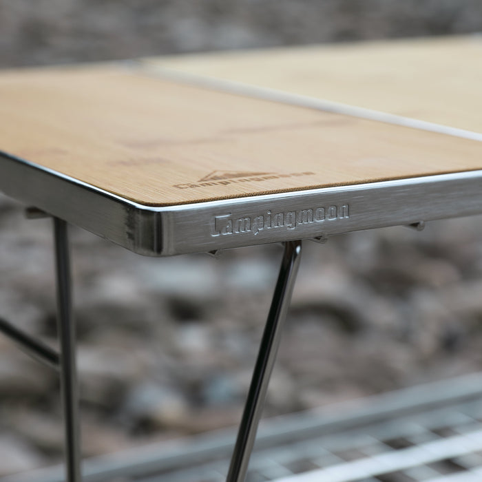 CK-2-CP Camping IGT Grill Table Foldable w/Bamboo Top Plate Stainless Steel Double-tier