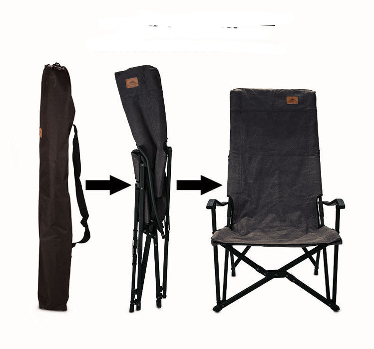 F-1002C-BK Foldable High-Back Low Camping Chair - Cotton Canvas in Black