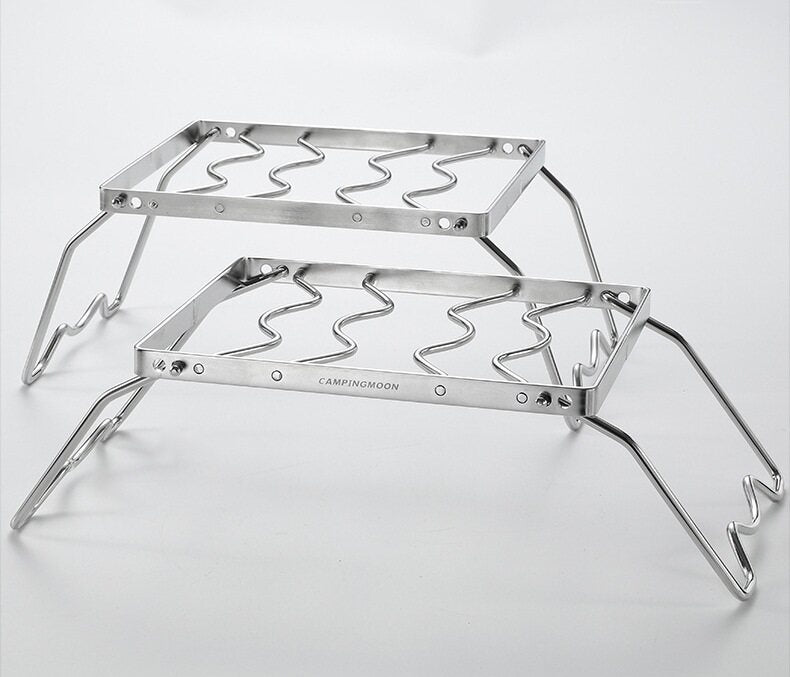 MS-1012 Folding 2-Height Adjustable Campfire Pot Stand - 9.5'' Stainless Steel with Storage Bag