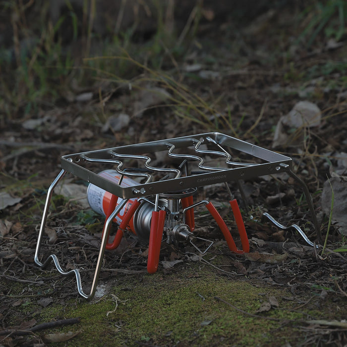 MS-1012 Folding 2-Height Adjustable Campfire Pot Stand - 9.5'' Stainless Steel with Storage Bag