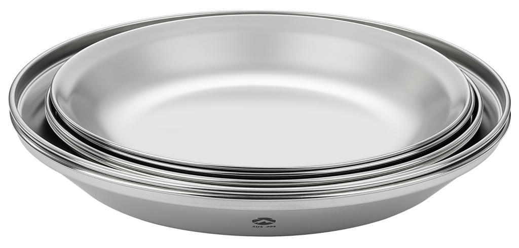 S397-2S 8-Piece Stainless Steel Camping Plates Set with Canvas Carry Bag