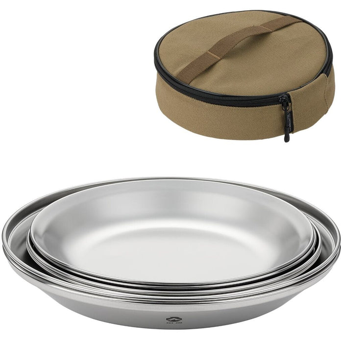 S397-2S 8-Piece Stainless Steel Camping Plates Set with Canvas Carry Bag